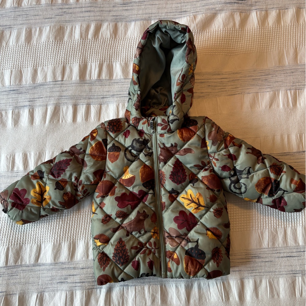 Hedgehog mushroom and autumn animals puffer coat